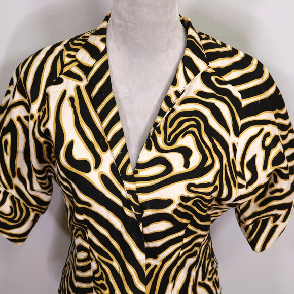 Metro Style Jacket Womens 6 Animal Print Linen Cotton Blend Snaps Lined Vintage - Picture 14 of 14